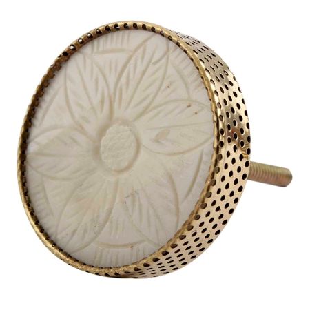 Round Cream Flower Metal and Bone Drawer Knob